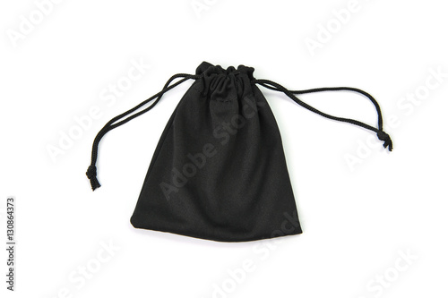 black drawstring bag isolated on white background