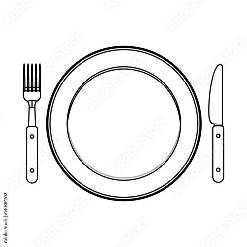 Cutlery and plate icon. Dishware food restaurant and meal theme. Isolated design. Vector illustration