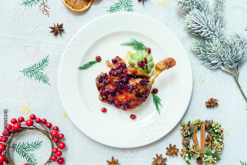 roasted duck leg with cranberry sauce