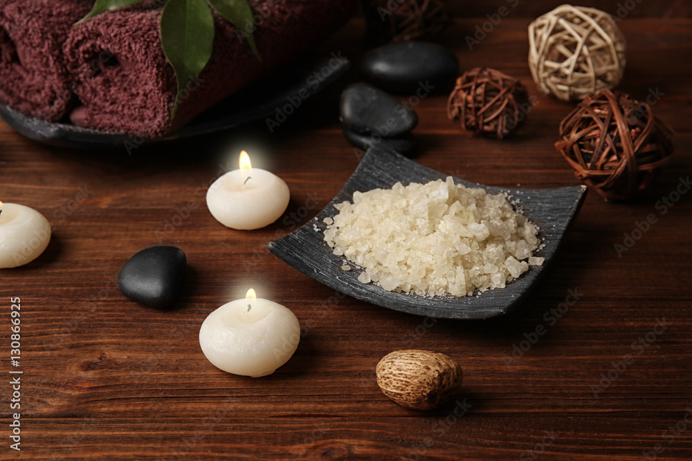 Beautiful spa composition on wooden background
