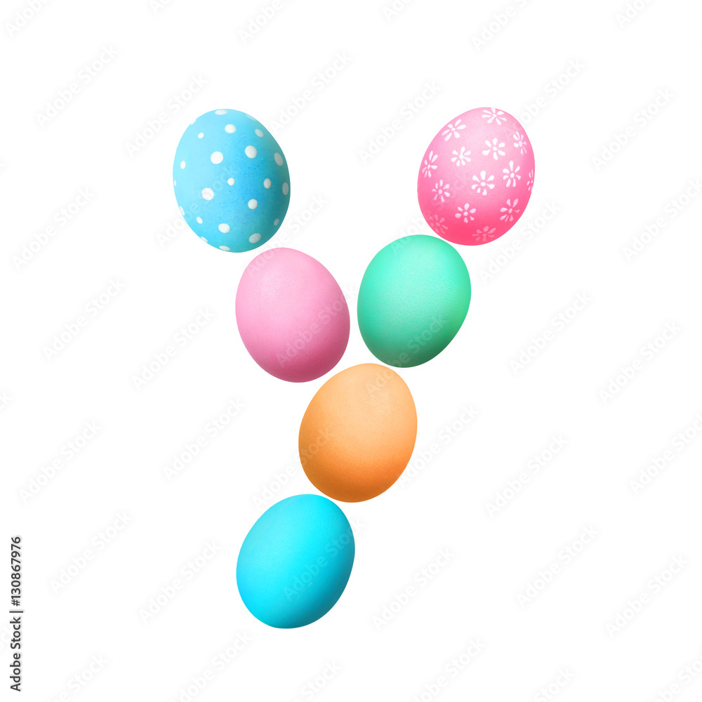 Letter Y made of Easter eggs on light background Letter Y made of Easter eggs on light background