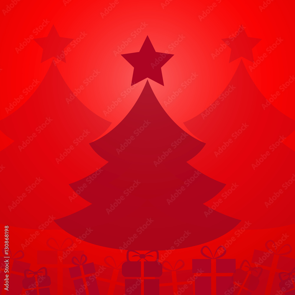christmas trees and gifts on red background christmas trees and gifts on red background