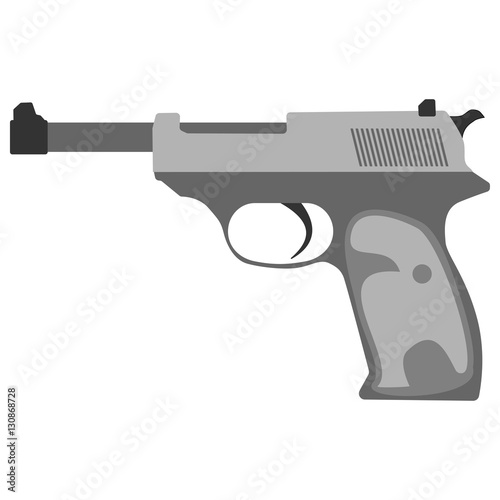 Pistol handgun security and military weapon. Metal pistol gun. Criminal and police firearm vector illustration.