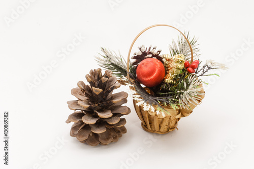 Christmas basket isolated on white background