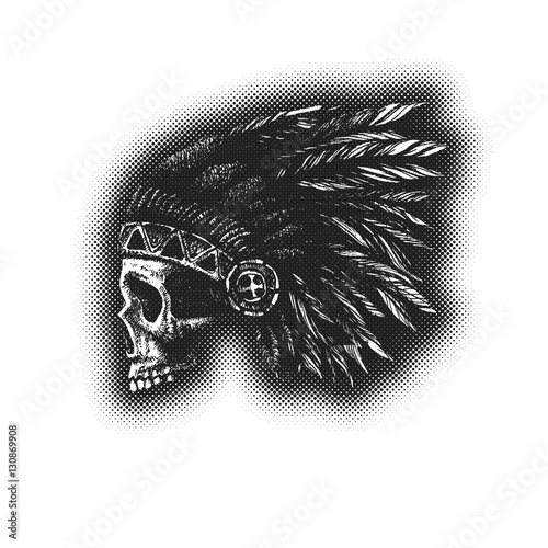 skull indian chief hand drawing style