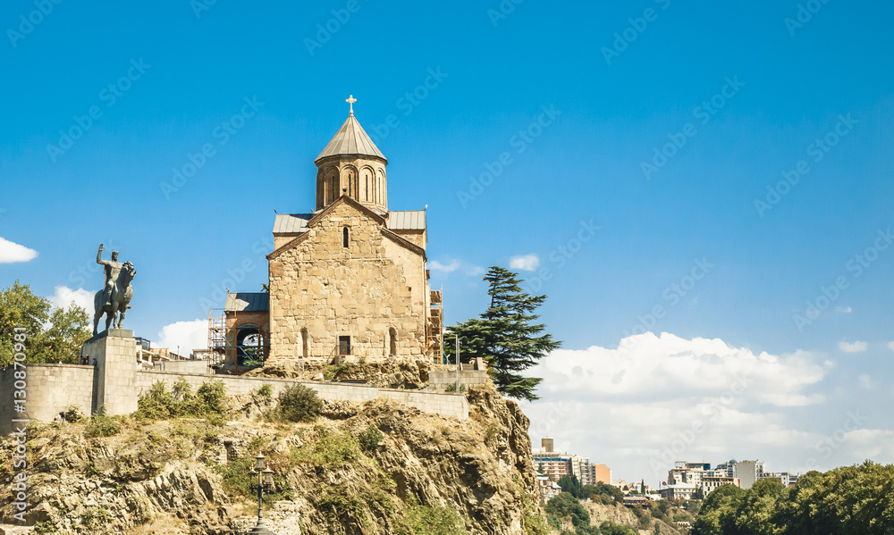 Metekhi Church and Monument of King Vakhtang I Gorgasali in Tbilisi