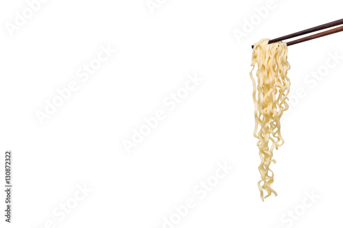 chopsticks noodles isolated on white background, empty space for design