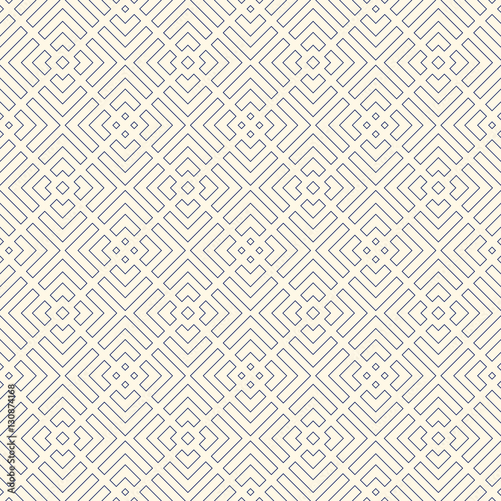 Outline geometric abstract background. Seamless pattern with repeated stylized squares. French maze motif.