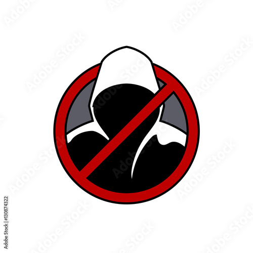 Man in hood Fraud banned sign vector. Fraud protection icon.
