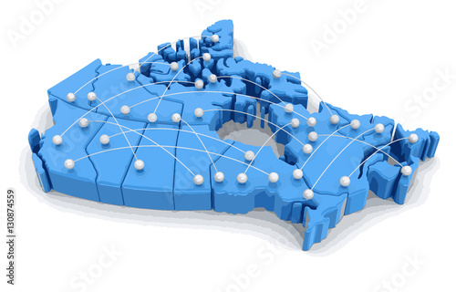 Map of Canada with flight paths. Image with clipping path.