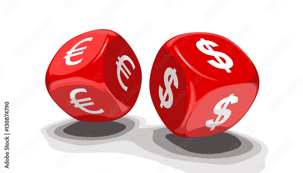 Dices with currencies. Image with clipping path Dices with currencies. Image with clipping path