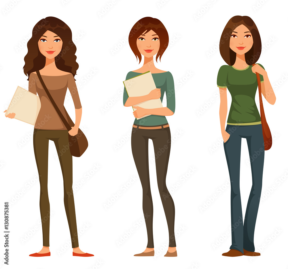 cute cartoon illustration of teen or tween student girls cute cartoon illustration of teen or tween student girls
