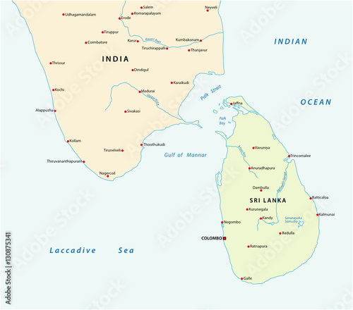 Simple survey map of sri lanca and south india map