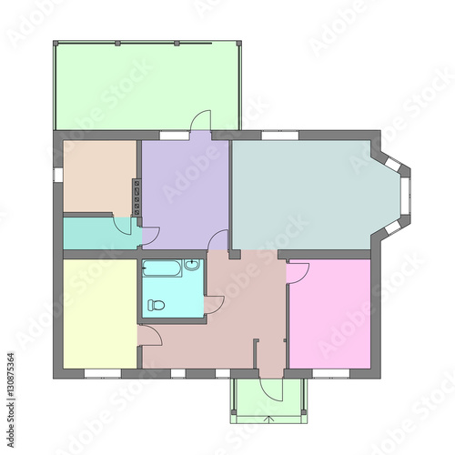 Unfurnished Floor plan of a modern apartment for your design . Colorful 2d vector blueprint. Architectural background.