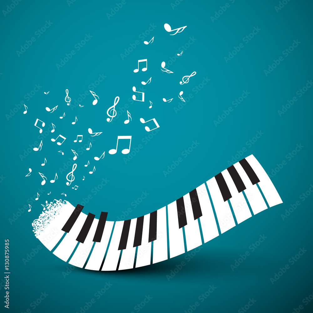 Fototapeta premium Flying Notes with Abstract Piano Keyboard. Music Vector Background.