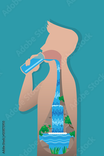 Drinking Water Feel Fresh, vector illustration