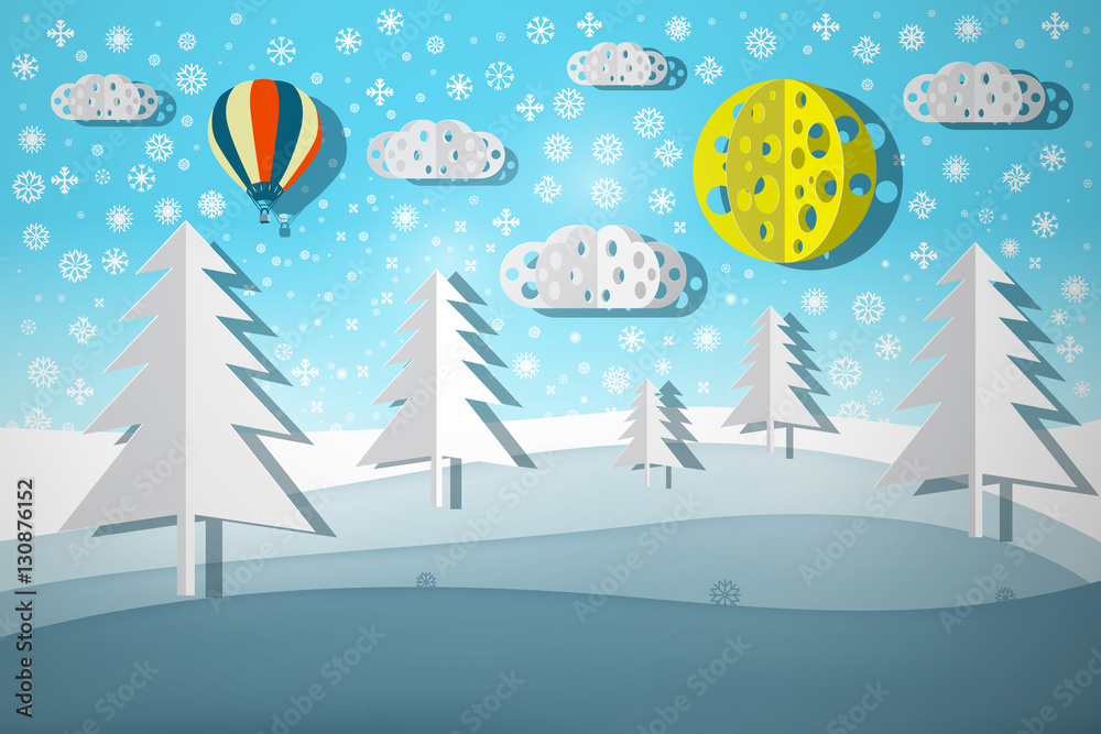 Winter Landscape. Paper Cut Nature Scene. Vector Illustration. Winter Landscape. Paper Cut Nature Scene. Vector Illustration.