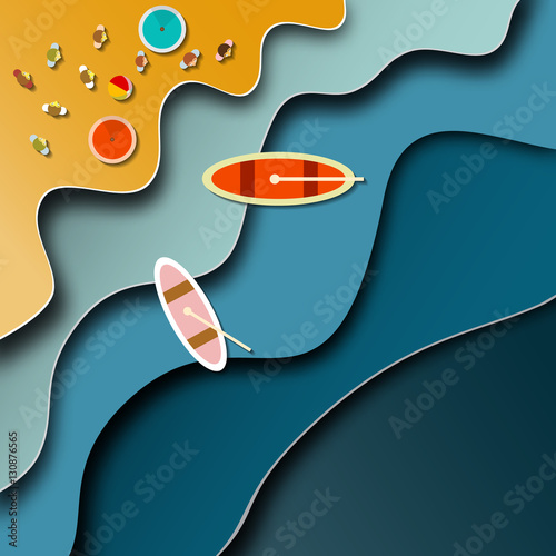 Top View Beach and Sea - Ocean. Abstract Vector Illustration.