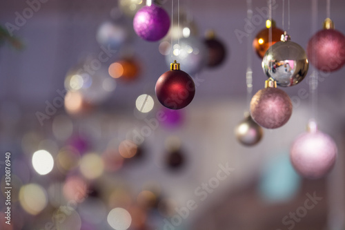 Christmas background with baubles out of focus. Horizontal photo.