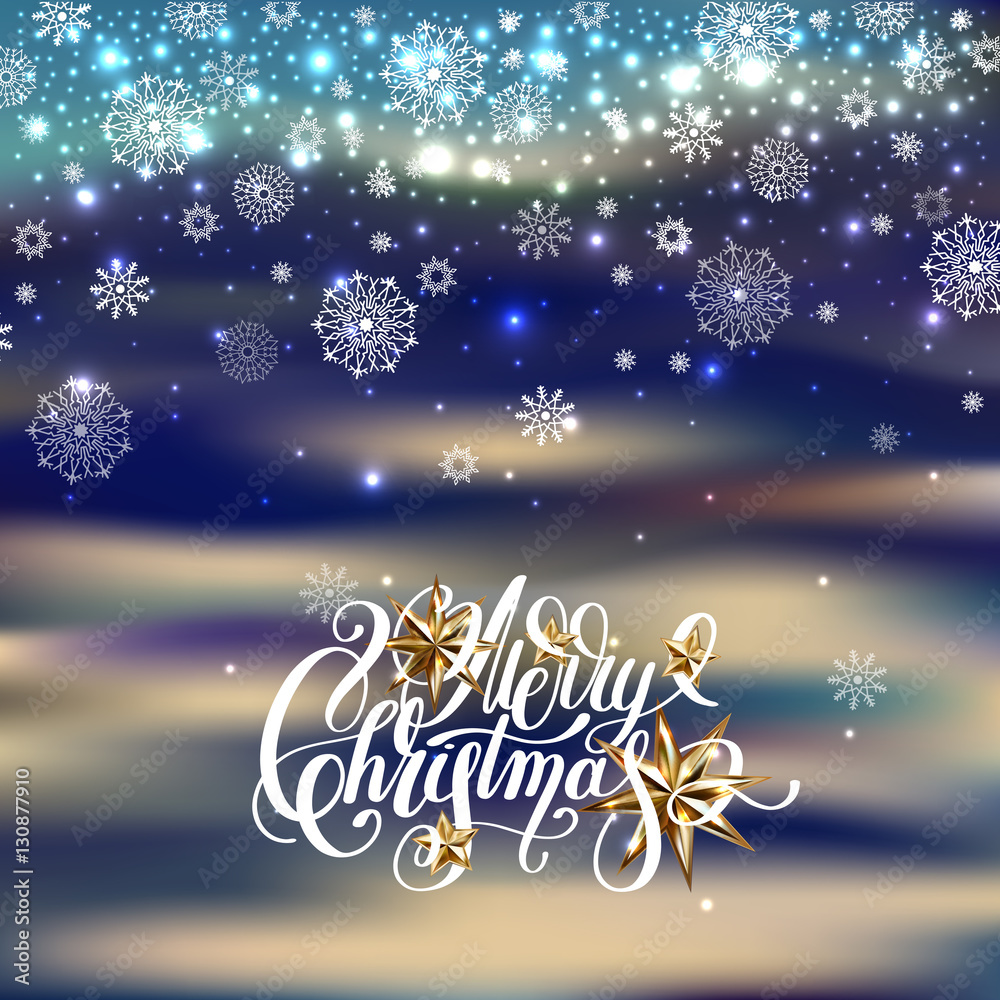 winter design with holiday lights, golden stars and handwritten winter design with holiday lights, golden stars and handwritten