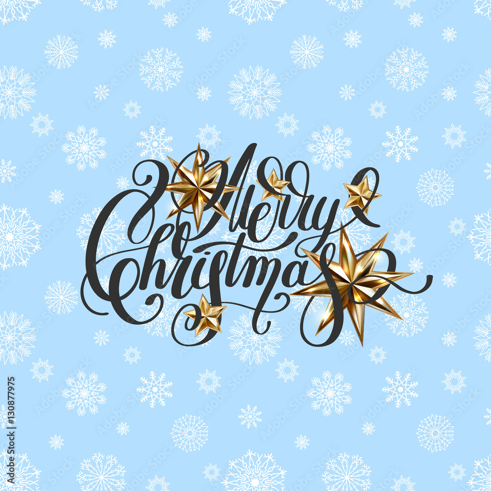 winter design with holiday lights, golden stars and handwritten 