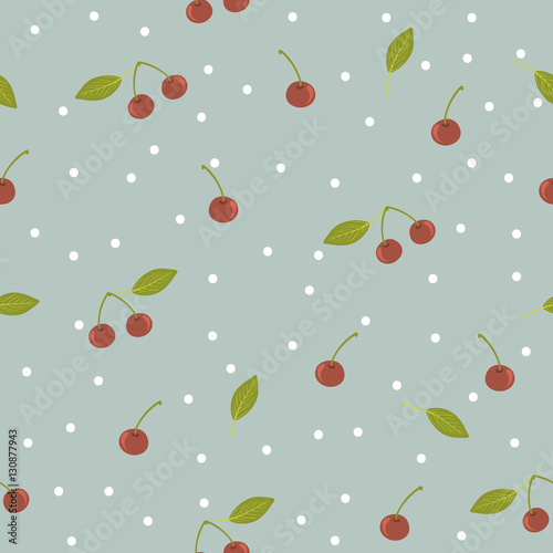 Beautiful seamless vector pattern with cherries