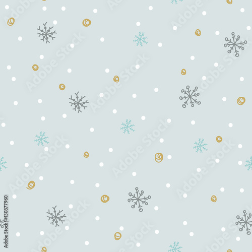 Seamless Winter Pattern Background with Silver and Gold Snowflakes. Textile, parer, scrapbooking, wrapping, web and print design. Vector