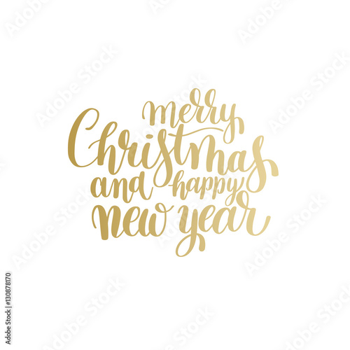 golden Merry Christmas and Happy New Year calligraphic hand lett