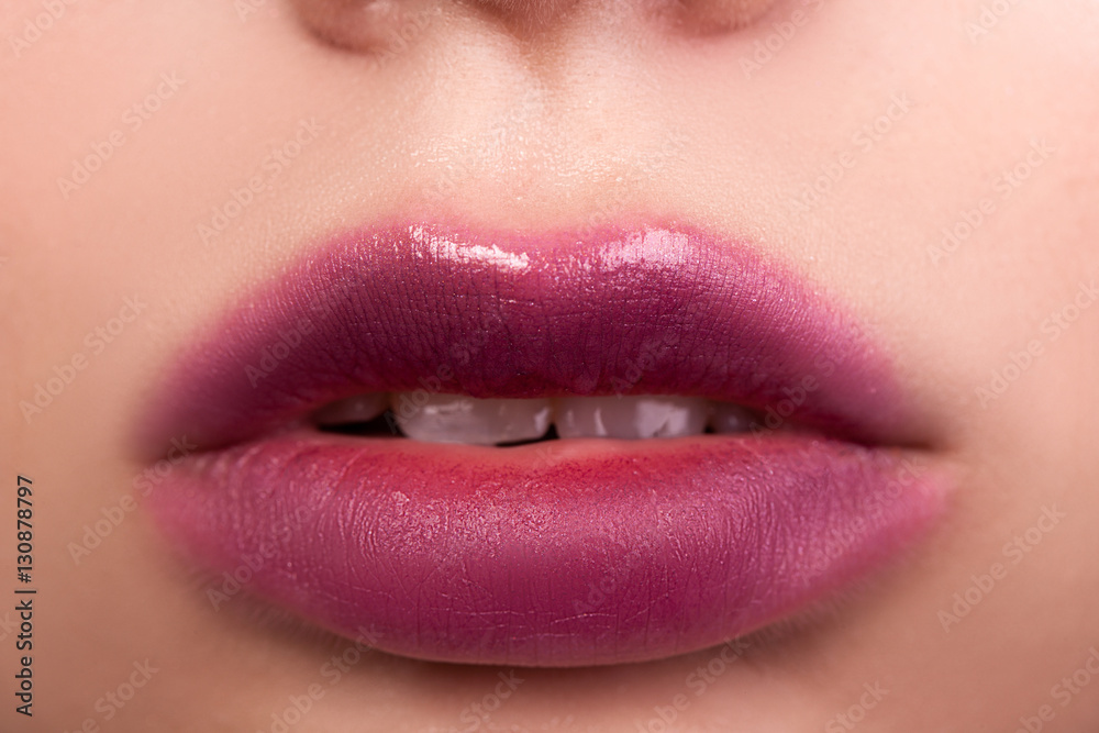 Naklejka premium Women beautiful sexy lips macro, makeup,closeup