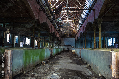 Abandoned stabling for cattle in German slaughterhouse Rosenau