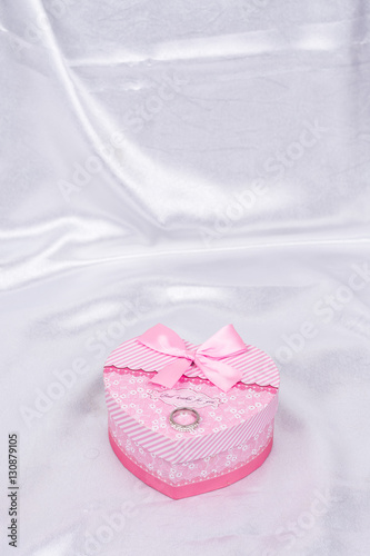 Pink heart shaped gift box wedding ring