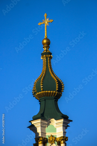 Dome of orthodox church with cross close-up