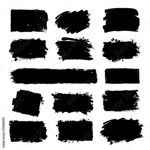 Set of black paint, ink brush strokes, brushes, lines. Dirty artistic design elements, boxes, frames for text.