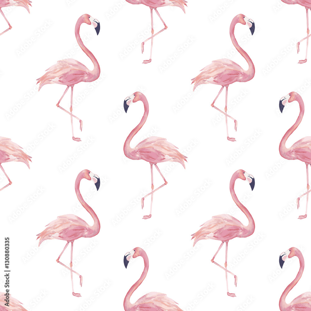 Obraz premium Watercolor seamless pattern with exotic flamingo. Summer decoration print