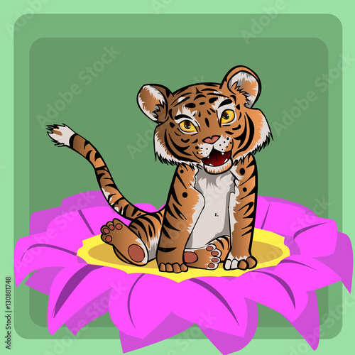 Fototapeta Naklejka Na Ścianę i Meble -  picture with a tiger and a flower, striped
