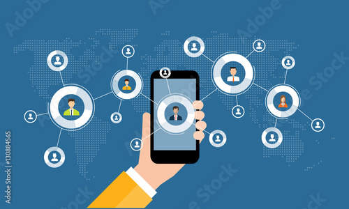 business digital marketing online connection on mobile concept and social network background concept