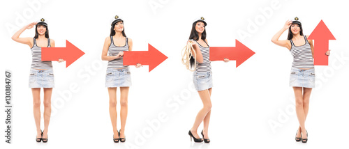 Young, beautiful and sexy sailor girls holding arrows