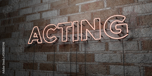 Obraz na plátne ACTING - Glowing Neon Sign on stonework wall - 3D rendered royalty free stock illustration