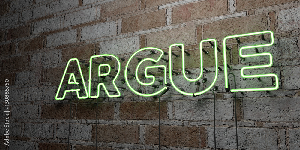 ARGUE - Glowing Neon Sign on stonework wall - 3D rendered royalty free stock illustration. Can be used for online banner ads and direct mailers.. ARGUE - Glowing Neon Sign on stonework wall - 3D rendered royalty free stock illustration. Can be used for online banner ads and direct mailers..