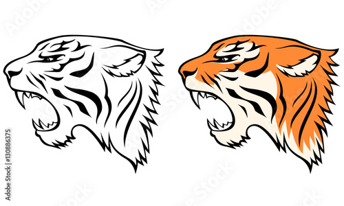 simple line illustrations of tiger head from profile view