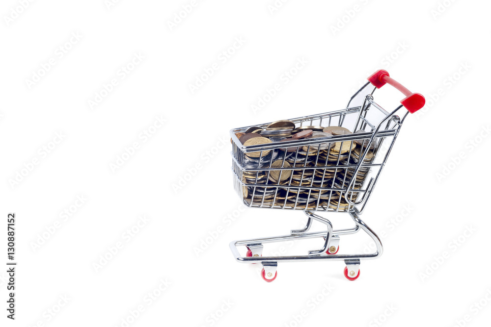 Finance Conceptual,Coins in shopping trolley