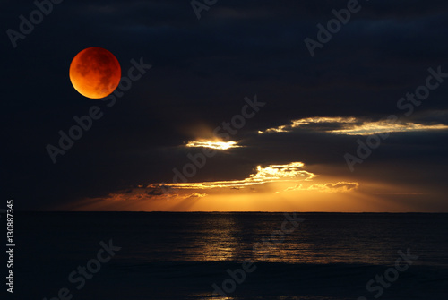Sonnenaufgang und Blutmond