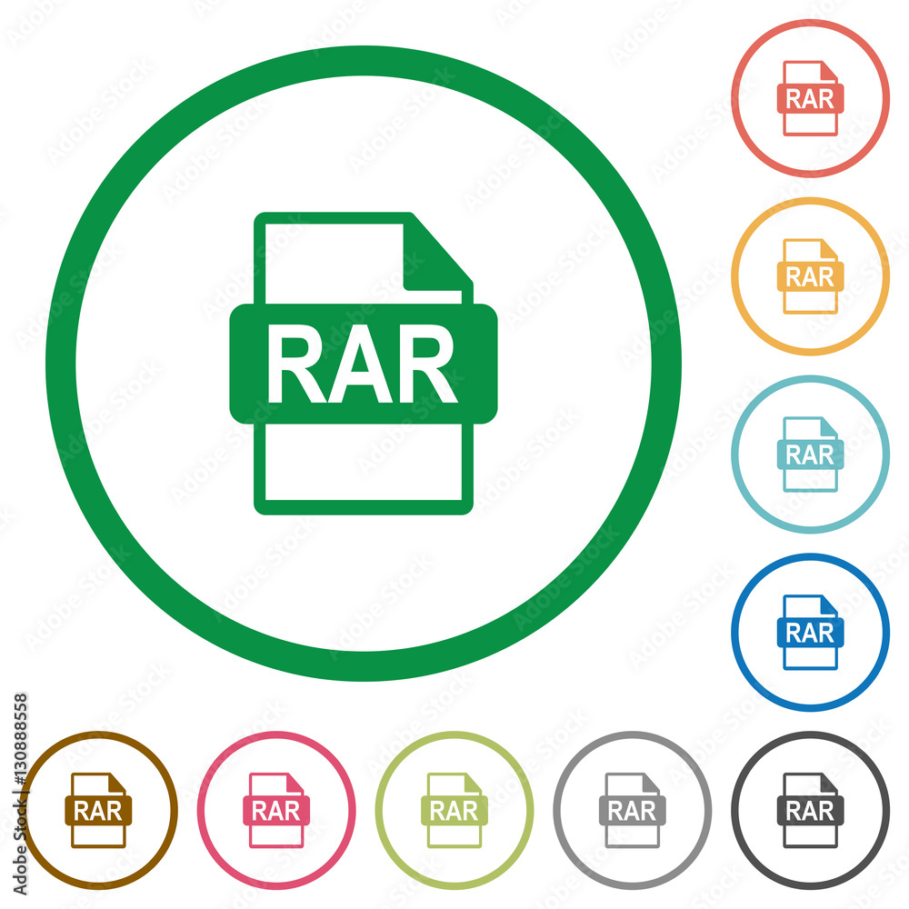 RAR file format flat icons with outlines RAR file format flat icons with outlines