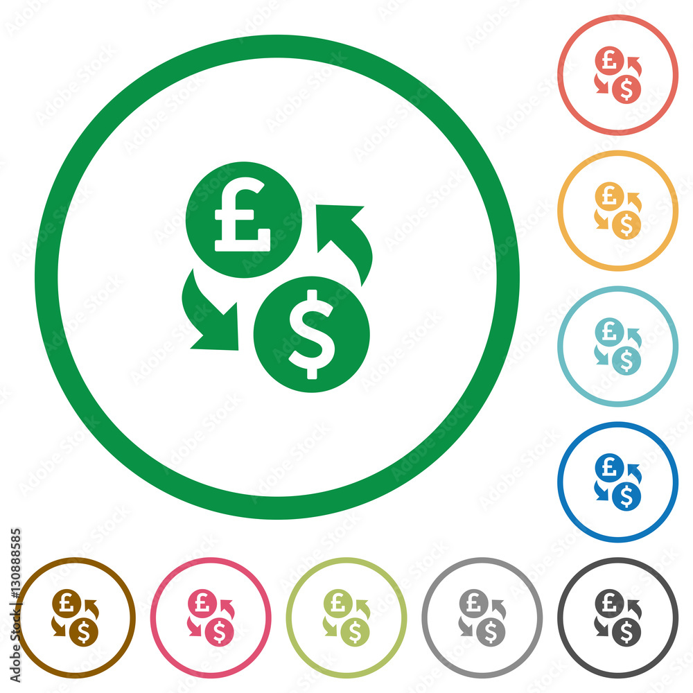 Pound Dollar exchange flat icons with outlines Pound Dollar exchange flat icons with outlines