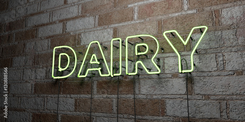 Φωτογραφία DAIRY - Glowing Neon Sign on stonework wall - 3D rendered royalty free stock illustration