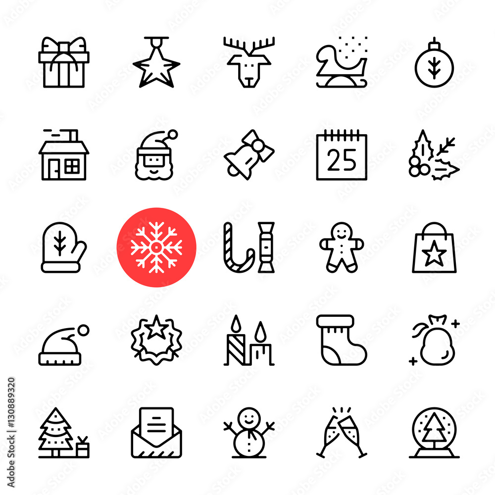 Naklejka premium Vector Christmas icons set. Premium quality graphic design. Christmas concepts. Thin line icons set