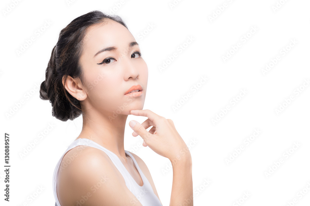Portrait of attractive Asian woman with beautiful skin isolated on white background Portrait of attractive Asian woman with beautiful skin isolated on white background