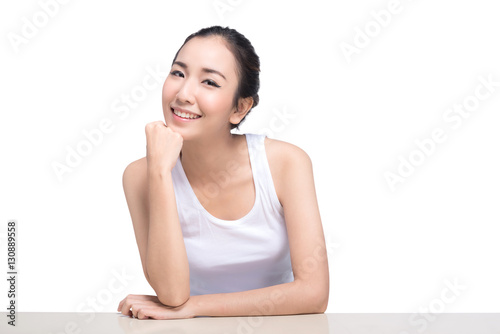 Happy attractive beautiful asian woman smiling isolated on white background. Image with clipping path.