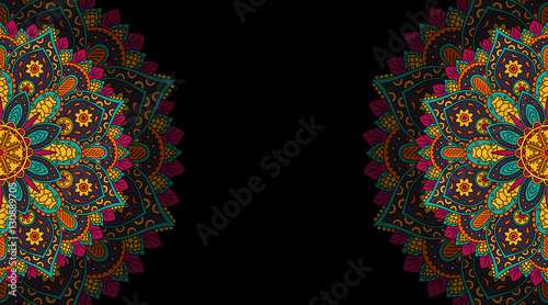 Banner with round abstract ornament. Circle elements card. Vintage decorative pattern. Hand drawn. Vector illustration.