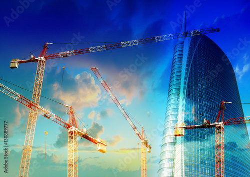 Building Site with crane and skyscraper